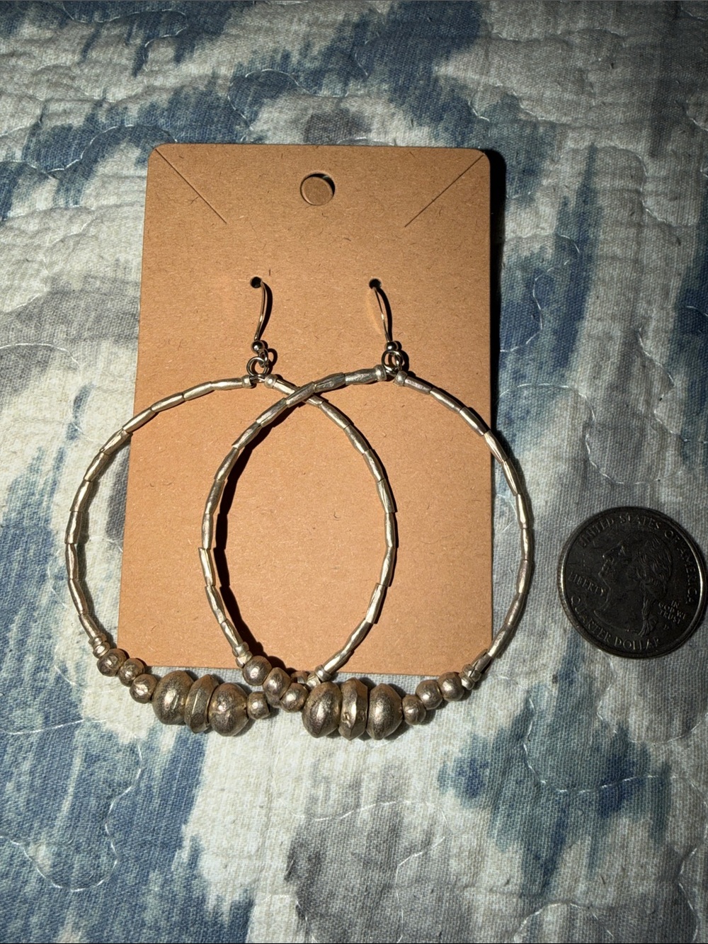 Textured Silver Beaded Hoop Earrings — Women Jewelry